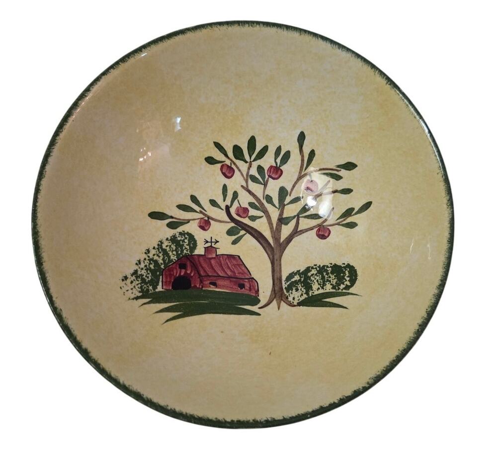 Vtg Blue Ridge Pottery Serving BOWL Barn Apple Tree Yellow Green